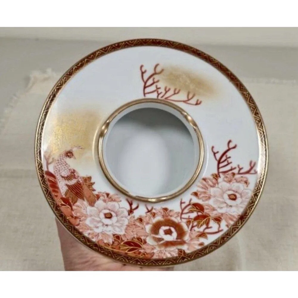 Vintage Japanese Kutani Porcelain Ashtray Hand Painted Phoenix & Peony Gold Gilt